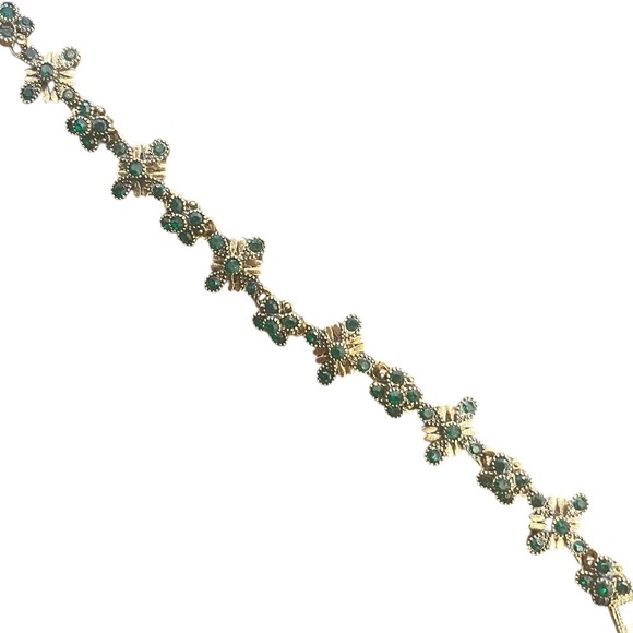 Vintage Gold Tone Clover Charm Bracelet Emerald Green Rhinestone Secure Clasp - Picture 5 of 6